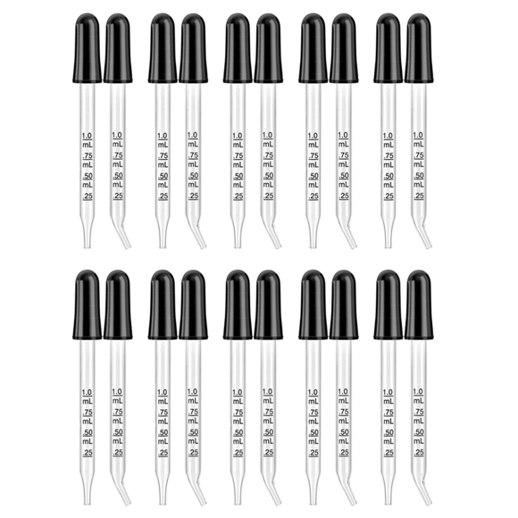 20 Pack Glass Eye Droppers - Curved and Straight Tips, 1 ML Pipette Droppers for Crafts, Measuring and Eyedroppers,20 x glass dropper