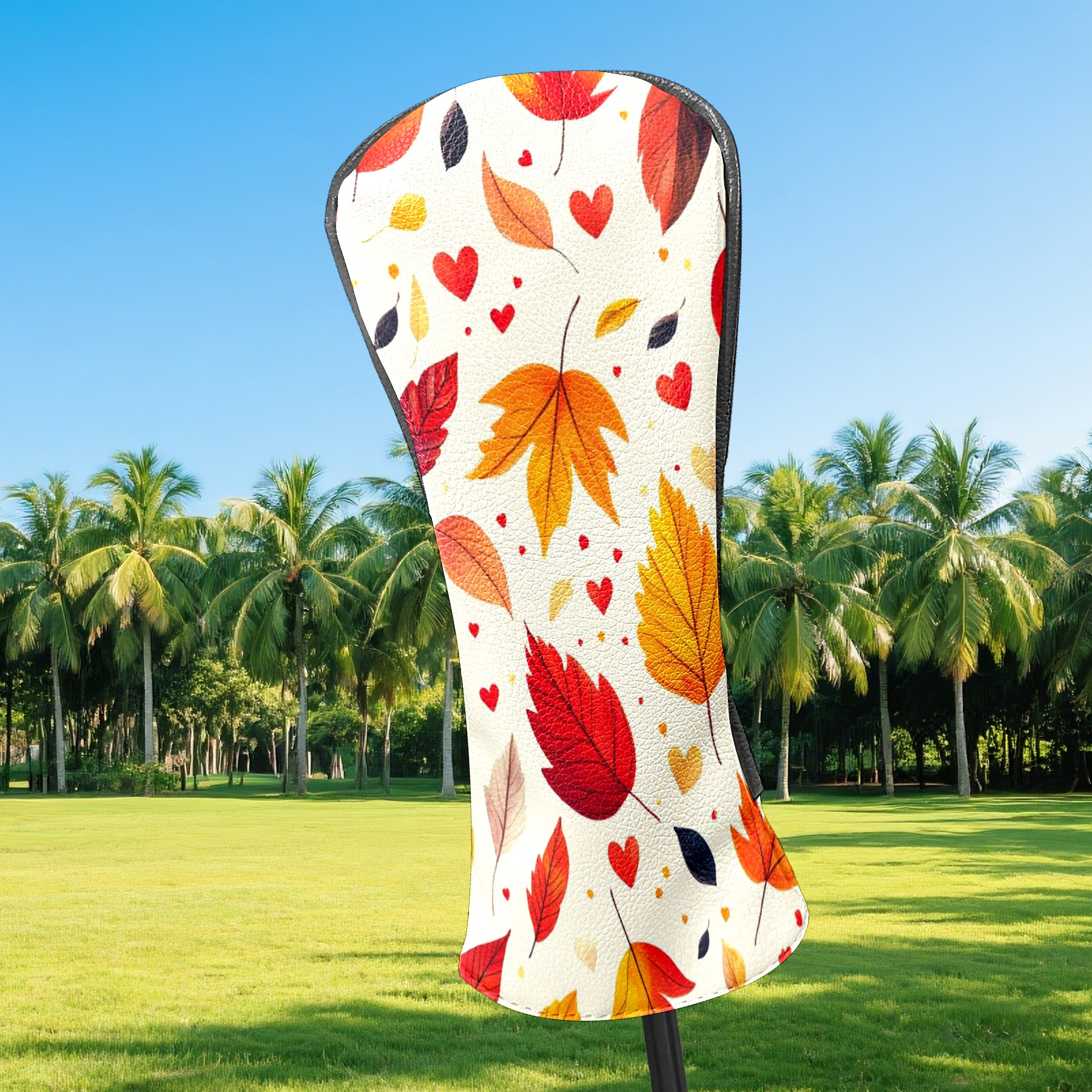 Golf Head Covers Maple Leaf Pattern for Driver, Wood & Hybrid, Premium Waterproof PU Leather with Plush Lining, Autumn Themed Golf Gifts