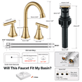 thumbnail image 5 of CES Bathroom Faucets for Sink 3 Hole Brushed Gold Bathroom Sink Faucet with Pop-up Drain and Supply Lines, Stainless Steel Lead-Free Widespread Faucet for Bathroom Sink Vanity RV Farmhouse Sink, 5 of 6