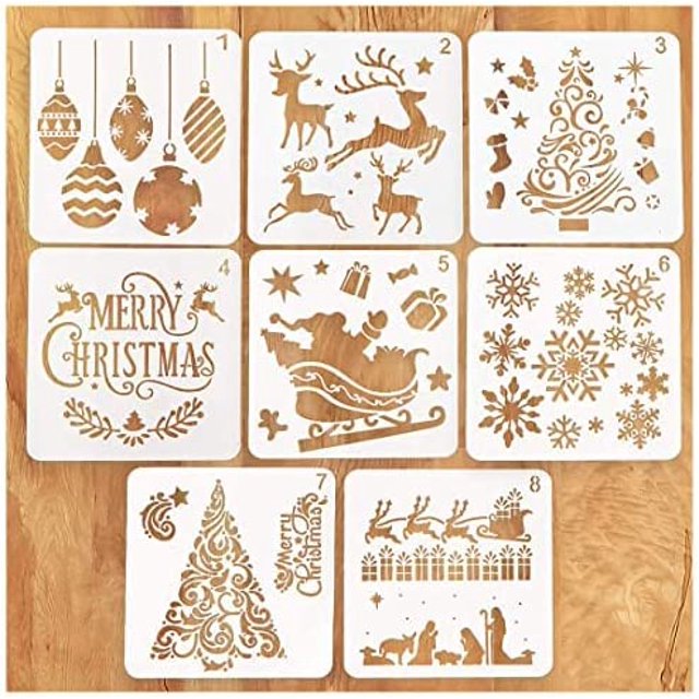 Plantilla de Navidad, 8 piezas, plantilla de pintura de plástico reutilizable pequeña para diario de balas, álbumes de recortes, manualidades para hacer tarjetas, decoración de Navidad, regalo de Navidad para niños brillar Electrónica