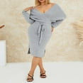 thumbnail image 2 of CNKOO Robes Élégantes pour Femmes Col en V Manches Chauve-Souris Dos Nu Fendu Robe Maxi avec Ceinture, 2 of 6