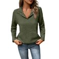 thumbnail image 2 of HLKJKLS Long Sleeve Shirts For Women Textured Long Sleeve Button V Neck Loose Pullover Sweatshirt Polyester Cotton Blend Green S-Xl, 2 of 7