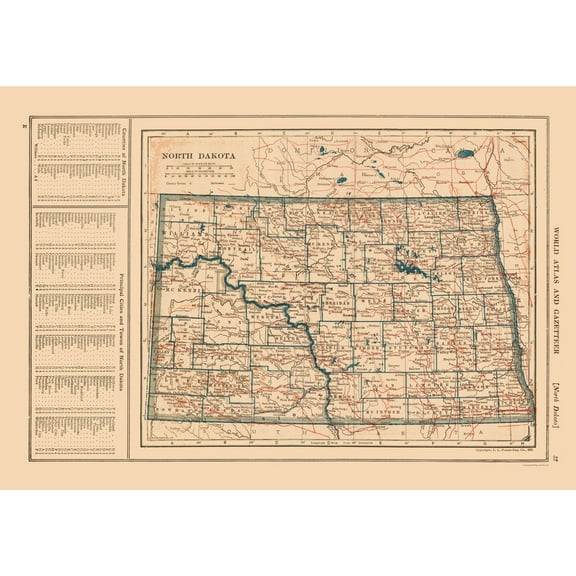 Historic State Map - North Dakota - Reynold 1921 - 32.82 x 23 - Vintage Wall Art