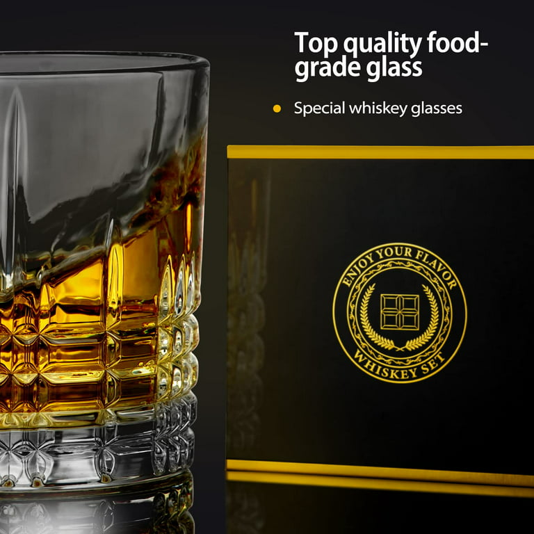 Whiskey Glasses, Set of 4, Old Fashioned Crystal Rocks Glasses, 10 Oz  Barware for Cocktails, Bourbon, Scotch Whiskey, Cognac Drinks, with Luxury  Box,Square Pattern 