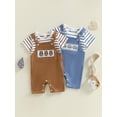 thumbnail image 3 of BemeyourBBs Newborn Baby Boy Summer Clothes Infant Boys Animal Outfit Striped Short Sleeve Romper Elephant Owl Embroidered Overall Suspender Shorts Set, 3 of 9