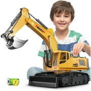 SQDWYGUO 21" Remote Control Excavator Toy with Metal Bucket & Dozer Blade, 15-Channel RC Excavator for Boys 6 Kids Adults Construction Vehicles Christmas Birthday Gift, 120 Mins/Spray/Sound/Light