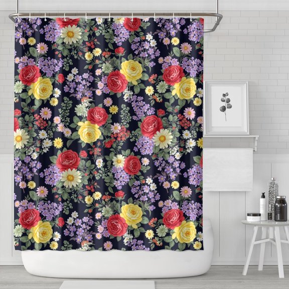 Pioneer Flower Floral Print Pattern Shower Curtain 84”x72", Bathroom Decorative Shower Curtain Set with 12 Hooks, Waterproof Washable