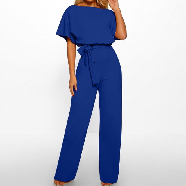 Fankiway Combinaison à Manches Courtes pour Femmes Clubwear Jambe Droite avec Ceinture Robes Grande Taille pour Femmes Rondes Robes de Printemps pour Femmes 4219