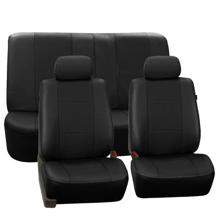 FH Group Black Deluxe Faux Leather Airbag Compatible and Split Bench Car Seat Covers, 2 Headrest Full Set