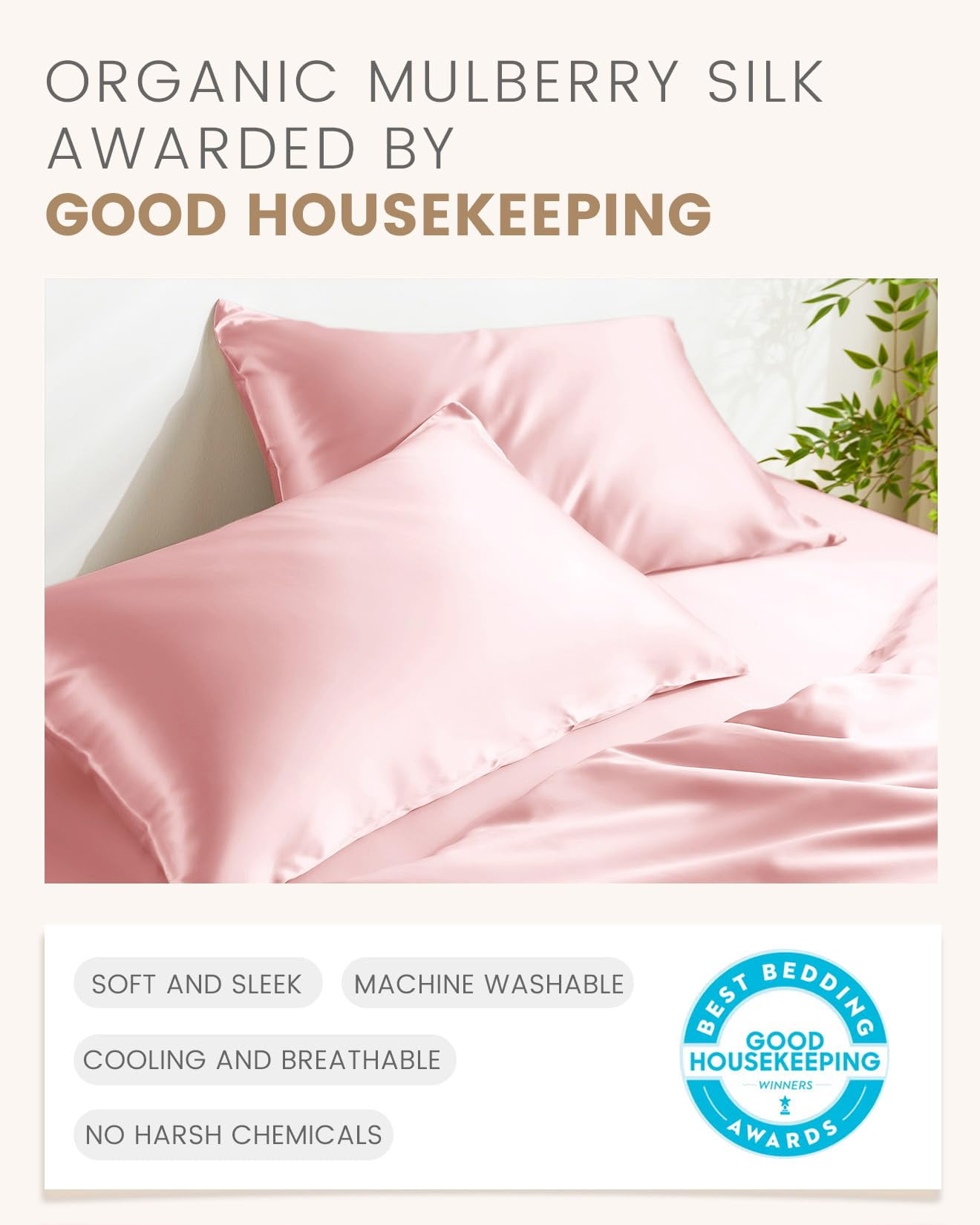 THXSILK 19 Momme Silk Pillowcase, Mulberry Silk Pillow Case with Hidden Zipper, Both Sided 100% Natural Mulberry Silk, Standard Size(20"x26"), Charming Pink