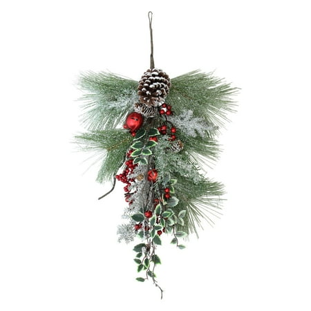 Christmas Window Garland Swag Northlight Frosted Red Bells Berries and Pine Cones Artificial Pine Christmas Door Swag - Unlit ()
