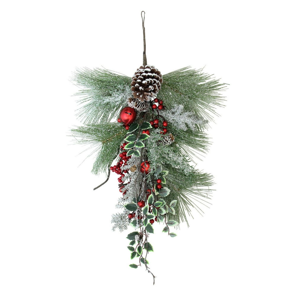 Northlight Frosted Red Bells Berries and Pine Cones Artificial Pine ...