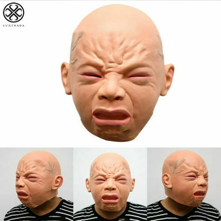 Luxtrada Halloween Holiday Party Crying Baby Face Latex Head Mask Prank Props Mask