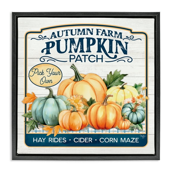 Stupell Industries Autumn Farm Pumpkin Patch Text & Numbers Painting Black Floater Framed Canvas Art Print Wall Art, 18 x 18