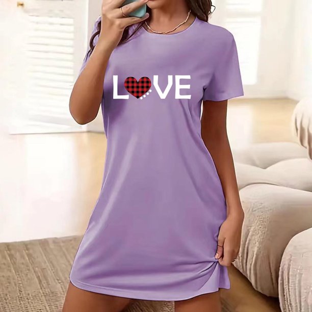 Camisón corto de talla grande para mujer, camisón de manga corta con estampado de pecho a la moda, camisón para mujer