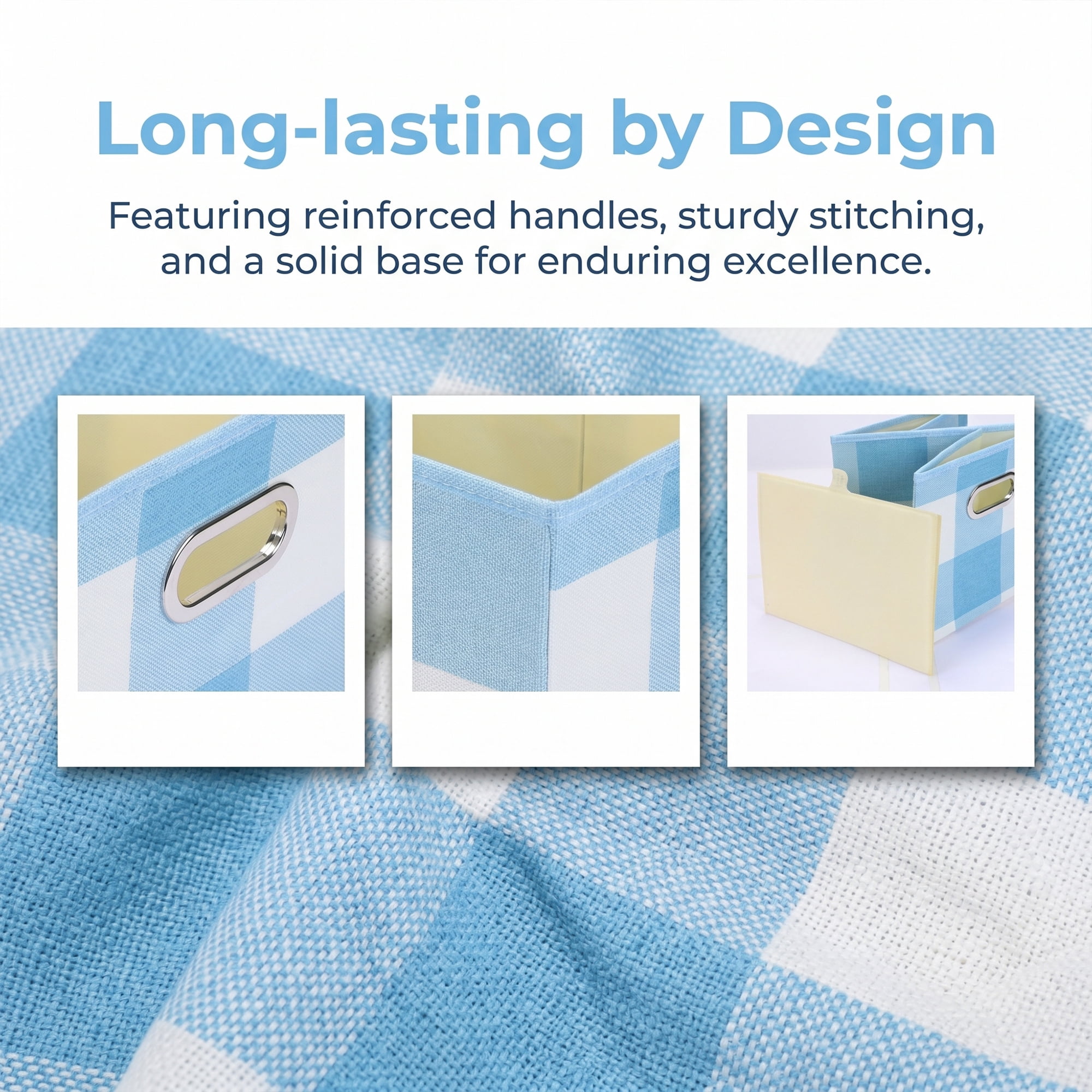 Unique Bargains Storage Bin with Handles for Shelves Closet Blue 11.8" x 16.9" x 10.6"