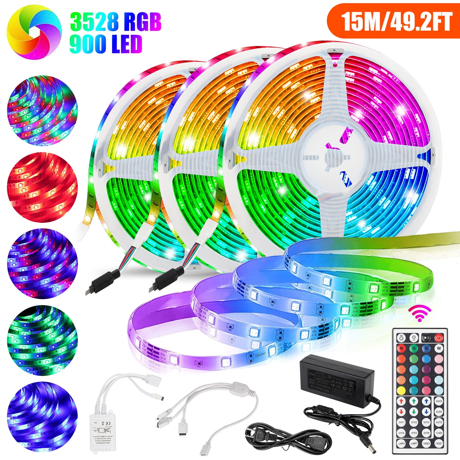 50FT Strip Lights 3528 RGB SMD Fairy String with Remote Xmas Party TV  15m 
