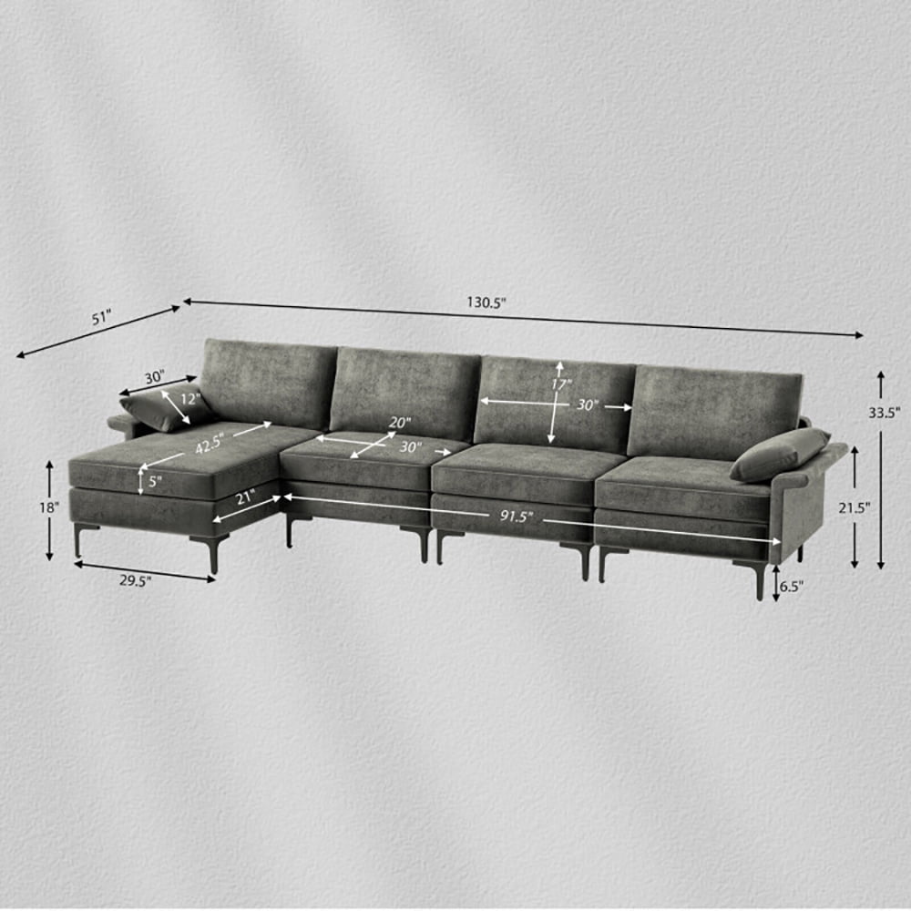 Finihen L-shaped Sectional Sofa Couch, Convertible Sectional Sofa, Extra Large L-shaped Sectional Sofa with Reversible Chaise and 2 USB Ports for 4-5 People, for Living Room, Gray Finihen L-shaped Sectional Sofa Couch, Convertible Sectional Sofa, Extra Large L-shaped Sectional Sofa with Reversible Chaise and 2 USB Ports for 4-5 People, for Living Room, Gray