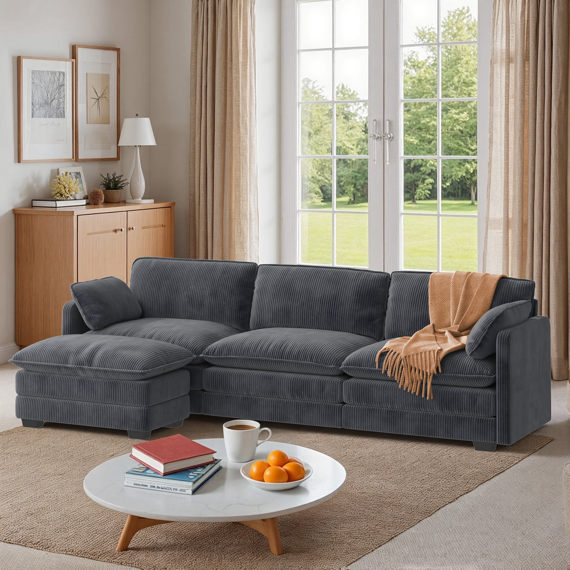 Asofer Sectional Couches for Living Room, L-Shaped Sofa Couch with Comfy Chenille, 3 Seat Sofa Set with Chaise for Apartment (Fabric, Grey)
