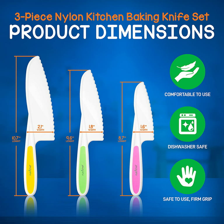NutriChef 3-Piece Nylon Kitchen Baking Knife Set - Children's Cooking  Knives, Serrated Edges, BPA-Free Kids' Knives