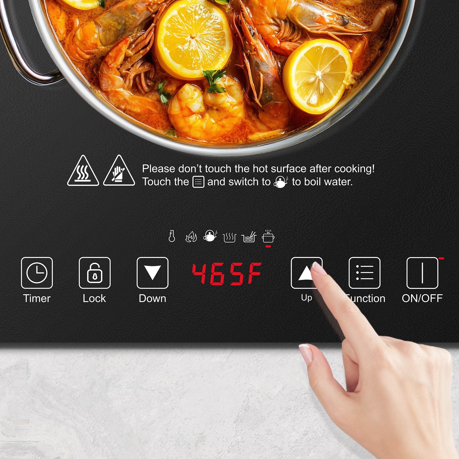Sunmaki Portable Induction Cooktop 1800W Electric Stove Single Burner for Cooking with LCD Sensor Touch
