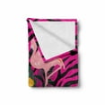 thumbnail image 2 of Pink Zebra Soft Flannel Fleece Blanket, Exotic Love Pink Flamingos on Hibiscus Bouquet Striped Background Boho Graphic, Cozy Plush for Indoor and Outdoor Use, 70" x 90", Multicolor, by Ambesonne, 2 of 6
