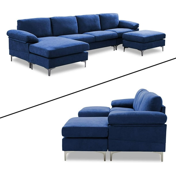 4 Piece 5 People Convertible Modular Sectional Sofa U Shaped Couch With Reversible Chaise Metal Legs For Room Navy Blue Com 4 Piece 5 People Convertible Modular, U Shaped Sectional Sofa With Recliners