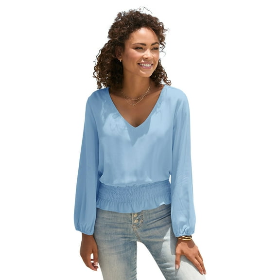 LASCANA Women's Smocked Waist Blouse Shirt Smocking