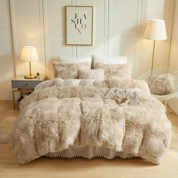 LIFEREVO 2 Pieces Luxury Shaggy Faux Fur Duvet Cover Set Soft Fluffy
