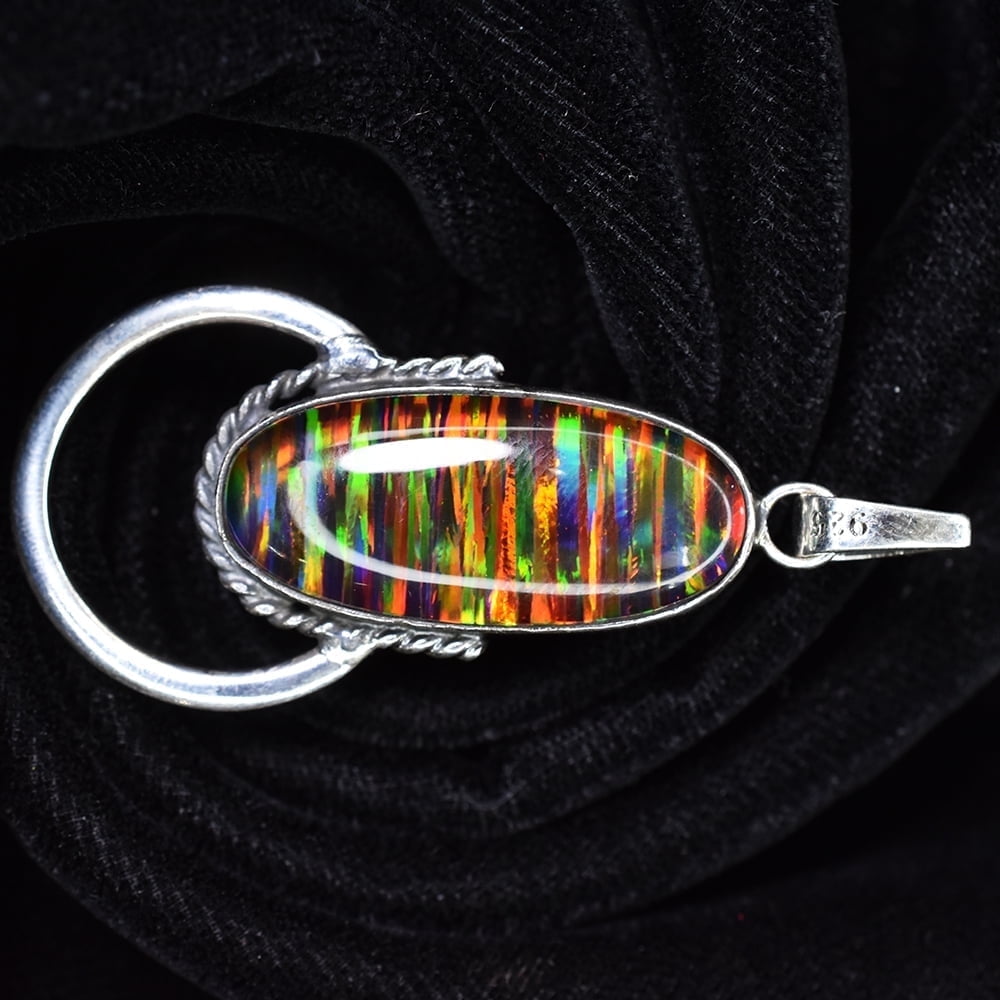 AA++ CERTIFIED 31 Ct Natural Opal Oval Cut 925 Starling Silver Gems Pendant