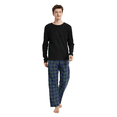 thumbnail image 3 of Amaxer Men's Loungewear Pajama Set Knit Long Sleeve T-Shirt and Fleece Pants 100% Cotton Navy Plaid L, 3 of 6