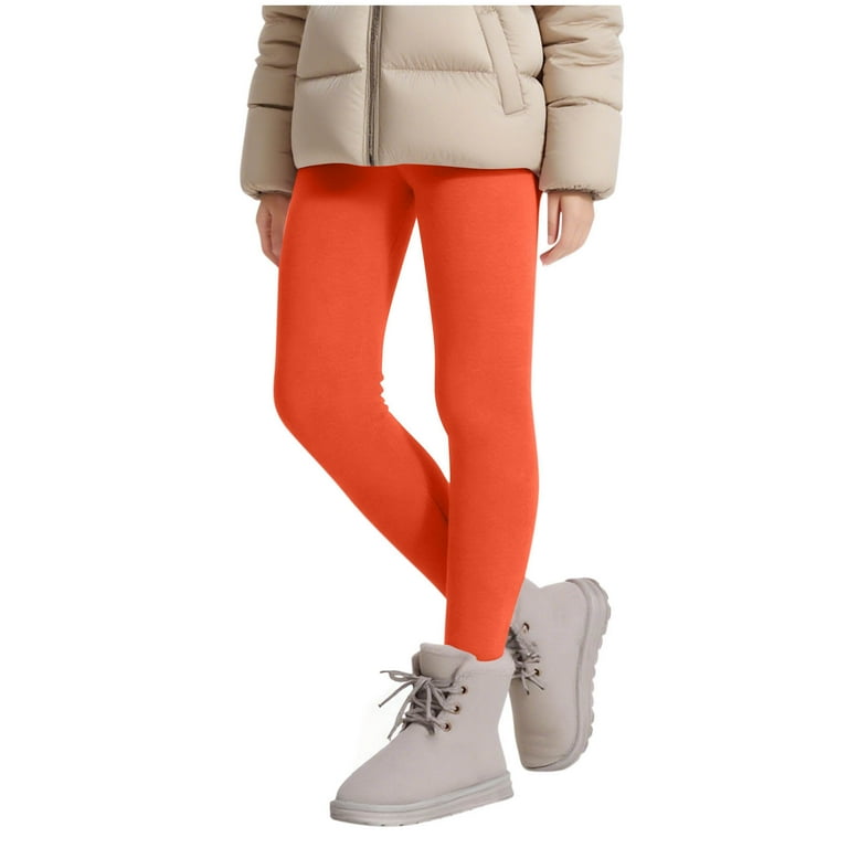 Toddler Girls Fleece Leggings, Kids Solid Color Elastic Waist Pull