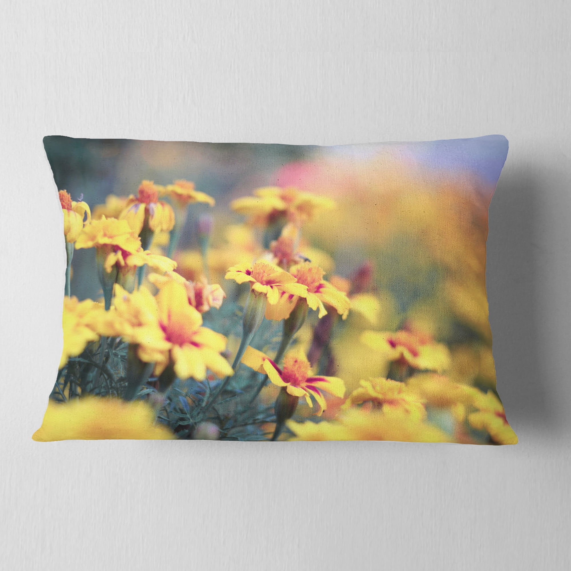 Designart Pale Yellow Marigold Flowers - Floral Throw Pillow - 12x20