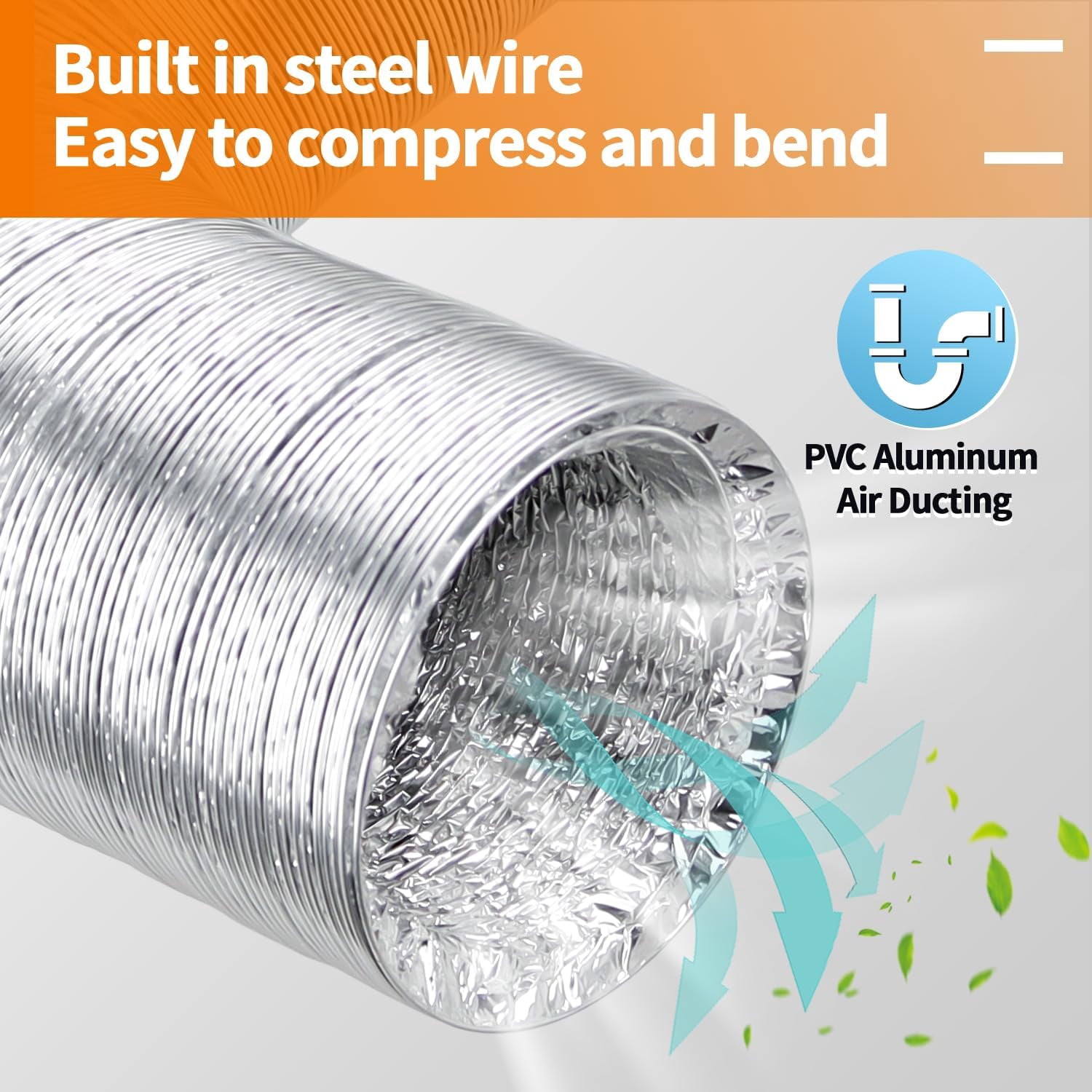 MKEUDQ-Dryer Vent Hose-4 inch Ducting Vent Hose Flexible Aluminum Foil Non-Insulated (4 inch 6 feet) with 2 Clamps