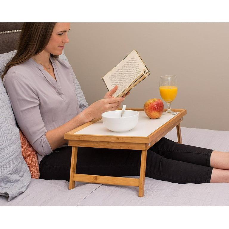 Zimtown Wood Breakfast Bed Tray Lap Desk Serving Table Foldable Legs Bamboo Food Dinner