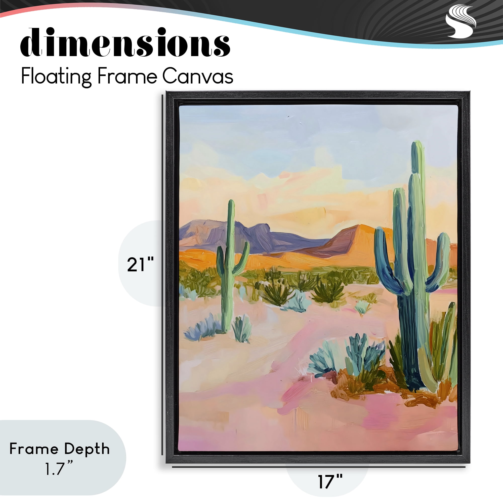 Stupell Industries Cactus Desert with Soft Sunset Black Framed Floater Canvas Wall Art, design by The Prints Vibe