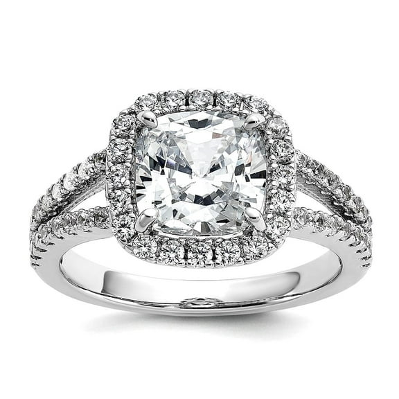 11.6mm 925 Sterling Silver Rhodium Plated Polished Cushion-cut Cubic Zirconia Halo Ring Size 7 Ring for Women