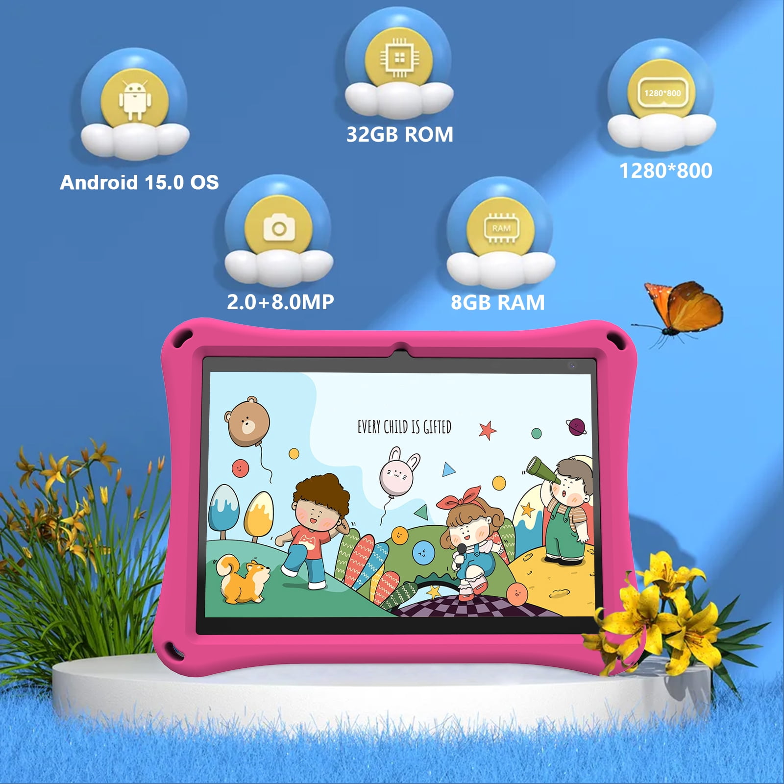 Kids Tablet, 10 inch Android Tablet for Kids, Toddler Tablet with Case, Parental Control, 6000mAh, Quad Core Processor, 2GB RAM 32GB ROM, HD Touch Screen Tablets, Pink