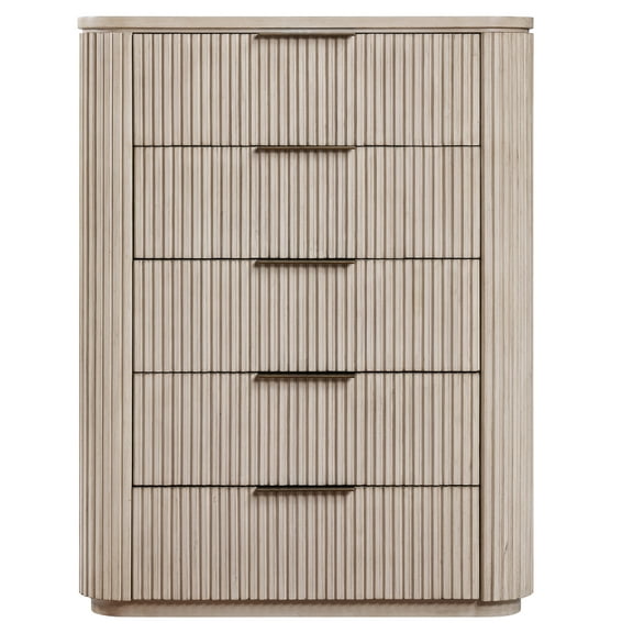Steve Silver Henry Modern Vertical Dresser with 5 Drawers and Brass Hardware, Tan