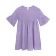 thumbnail image 4 of Tranfacy Robe d'Été pour Filles, Robe à Manches Courtes pour Filles, Robe Unie pour Enfants de Moyenne à Grande Taille, Robe Plissée Décontractée à Col Rond à Manches Mi-Longues, 4 of 4