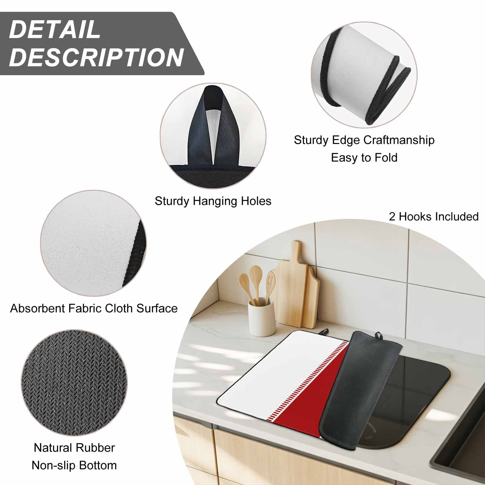 Red Solid Color Texture Stove Top Cover for Electric Stove, Heat-proof & Non Slip Glass Top Stove Cover Protector, Simple Red Stripes Kitchen Flat Cooktop Rubber Mat 36x21 Inches