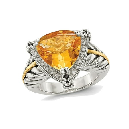 Gem And Harmony 4 30 Carat Ctw Trillion Cut Citrine Ring In Gem And Harmony 4 30 Carat Ctw Trillion Cut Citrine Ring In Sterling Silver With 14k Gold Accents