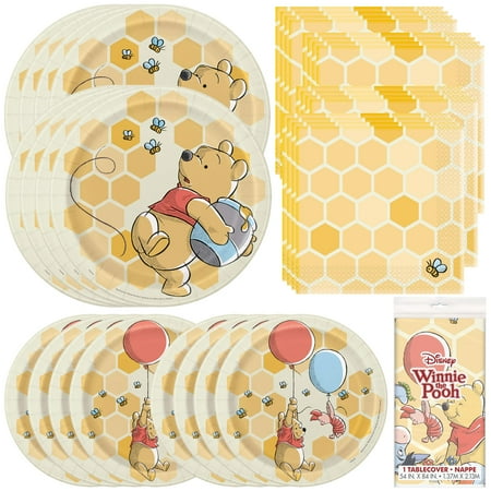 Winnie The Pooh CORNET Dinnerware Party Bundle Luncheon Napkins Dinner, Dessert Plates, Table Cover Great for Themed Parties, Kid's Birthday, Halloween