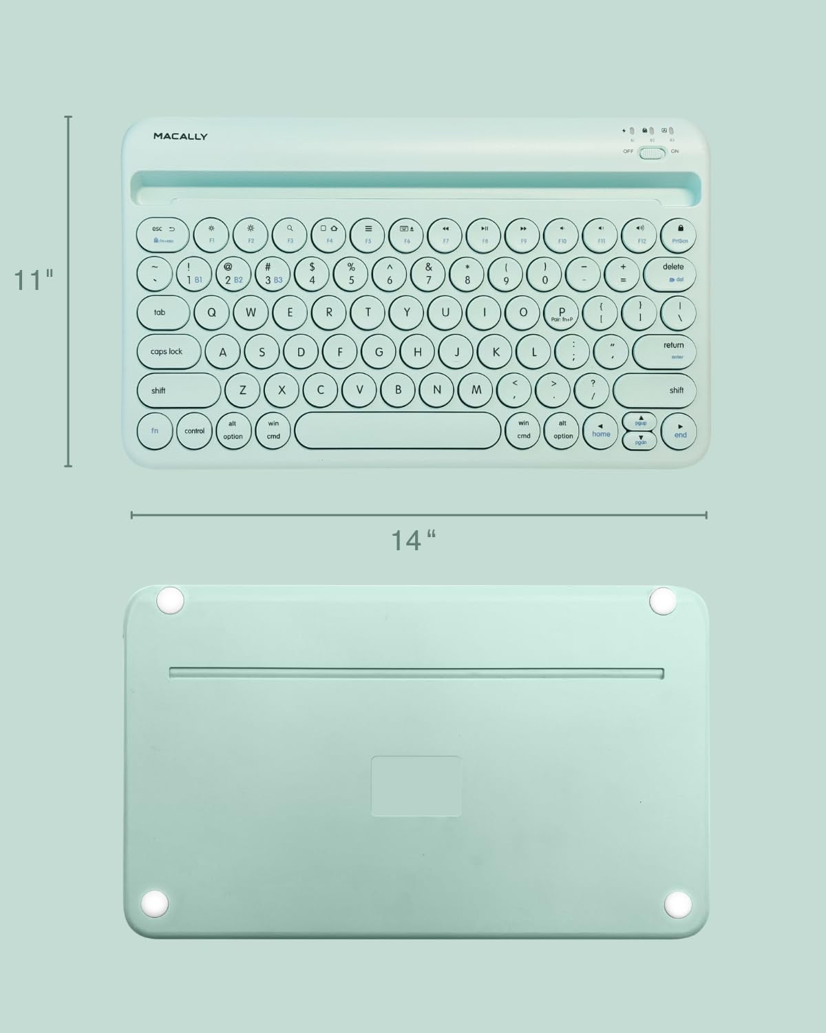 Macally Bluetooth Keyboard for Tablet(Multi-Device, Built-In Stand, Rechargeable) Easy to Use and Cute Portable - Mint Green