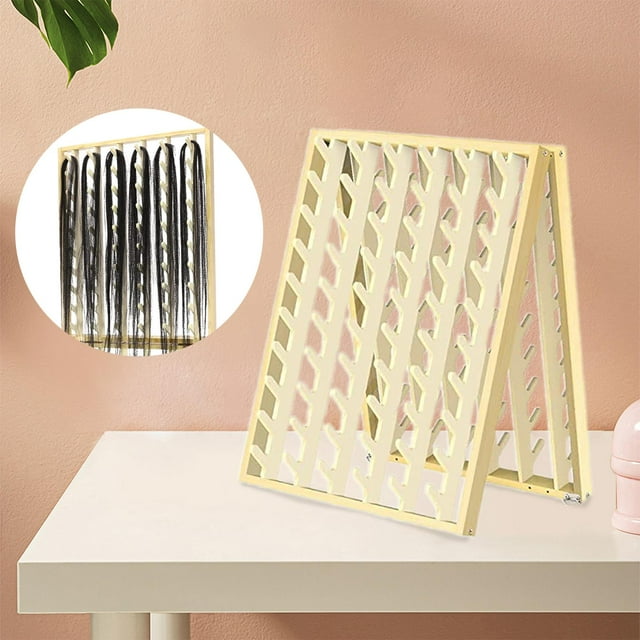 Estante de pelo trenzado de madera, soporte de extensión de separador de cabello organizador de estante de hilo de bordado de costura, soporte de pelo Soledad Estante de pelo trenzado