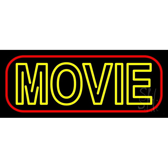 Double Stroke Movie LED Neon Sign 13" Tall x 32" Wide - inches Black Square Cut Acrylic Backing, with Dimmer - Premium built indoor Sign for Storefront, Store interior, Café, Events, Cinema.