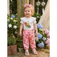 thumbnail image 5 of Cenuakty Baby 3M 6M 12M 18M 24M Girl Summer Outfits Fashionable Short Sleeve Bee Floral Print Romper with Pants, Headband 3Pcs Set, 5 of 9