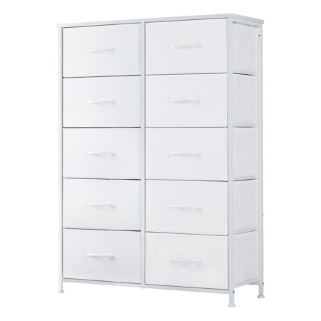 10-Drawer Fabric Dresser with Wood Top - Compact Storage Cabinet for Bedroom and Living Room White