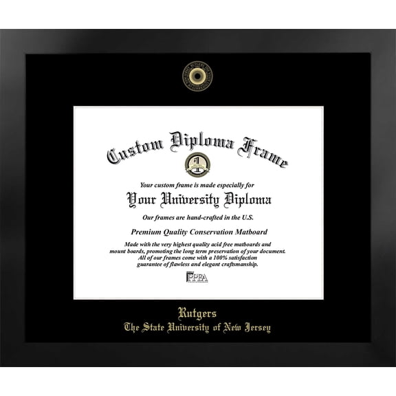 Rutgers University, The State University of New Jersey, 14w x 11h Manhattan Black Single Mat Gold Embossed Diploma Frame with Bonus Campus Images Lithograph (value savings at $59)