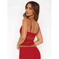 thumbnail image 5 of Women'S Sheer Mesh Camisole Tops Ruched V Neck Spaghetti Strap Crop Tank Top Red S, 5 of 9